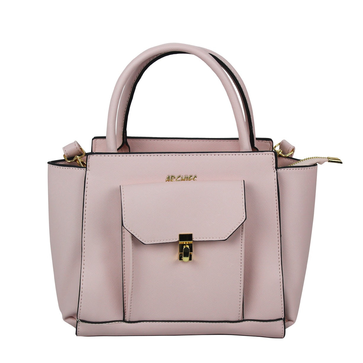 Twist Lock Flap Pocketed Leather Handbag