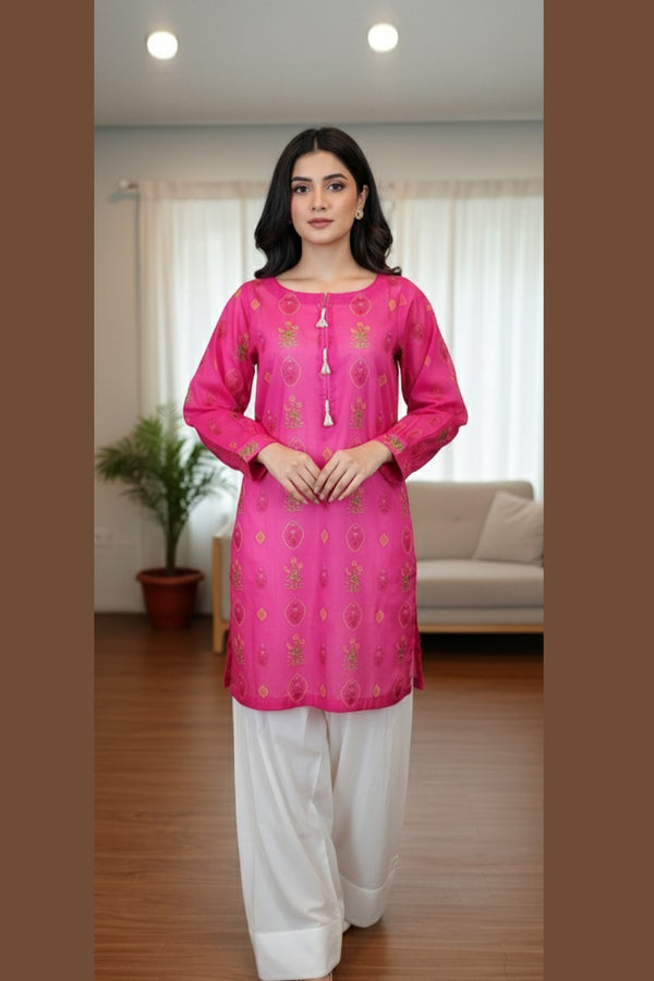 Fuchisa-Pink Kurta Set with Farshi Shalwar