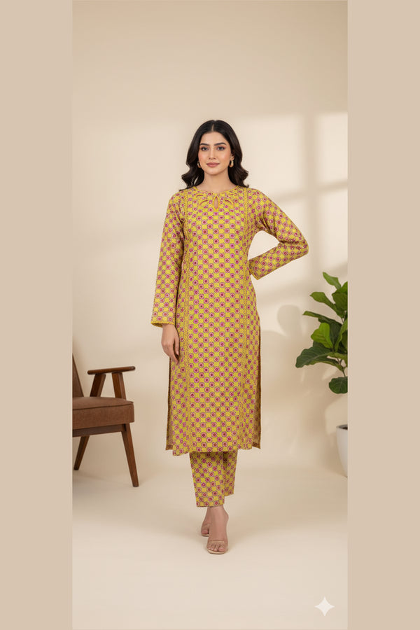 Soft Cambric Stitched-Mustard co ord set