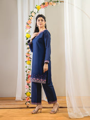 2 Piece Embroidery Suit (Blue)