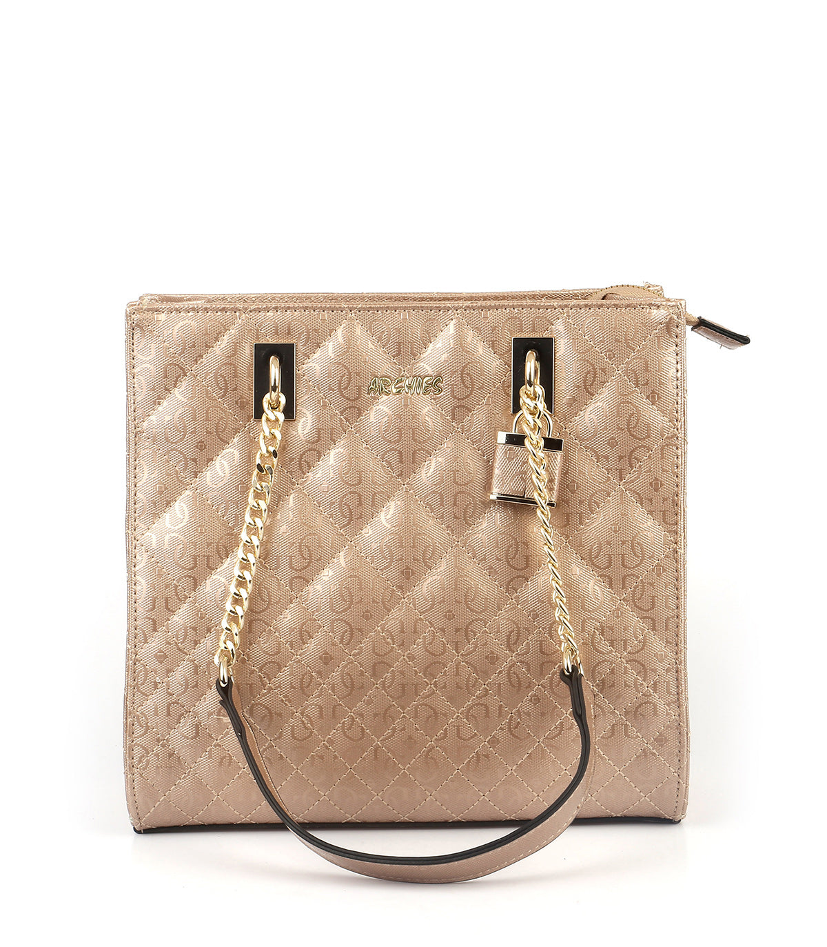 Metallic Braided Chain & Leather Handle Shoulder Bag