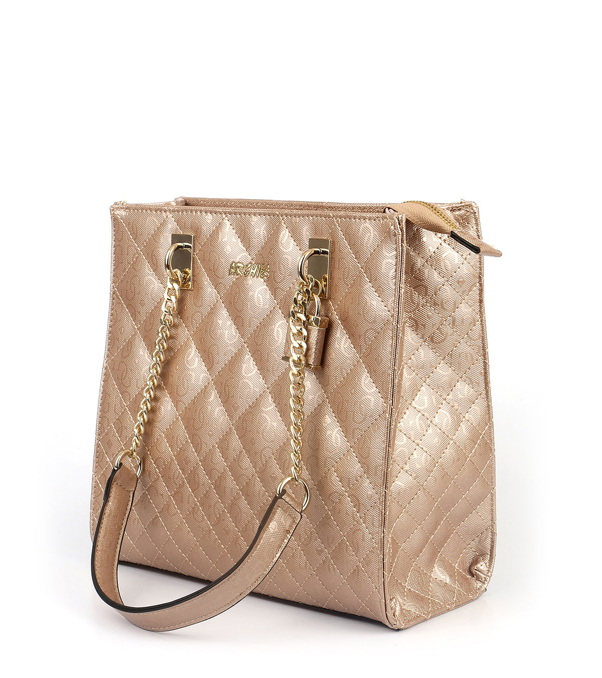 Metallic Braided Chain & Leather Handle Shoulder Bag