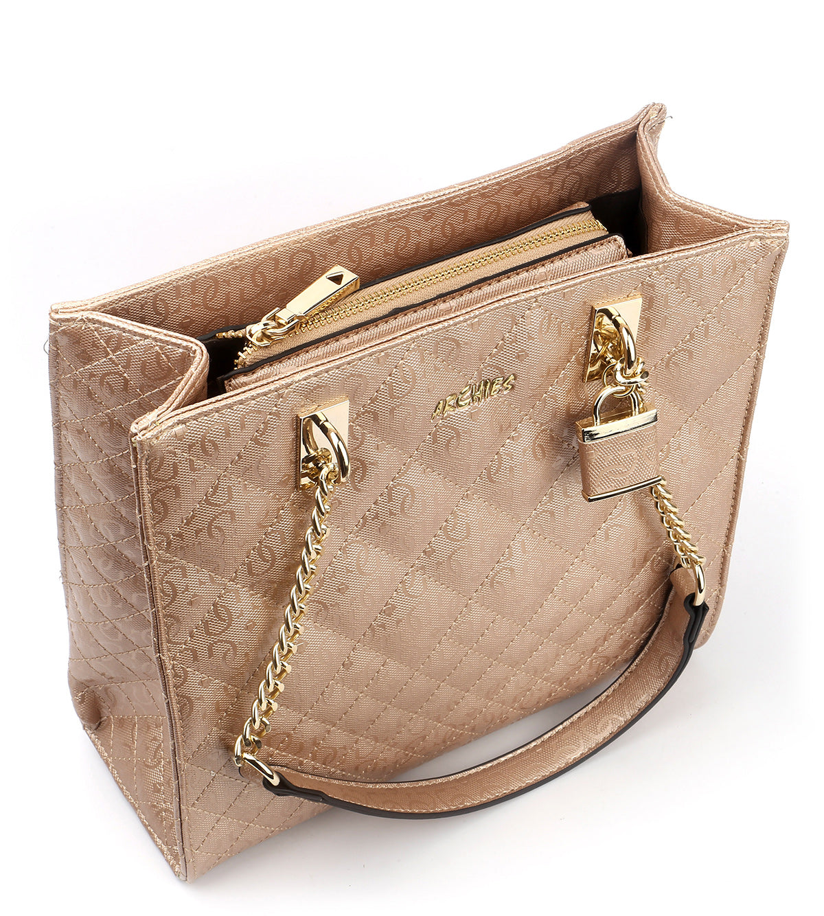 Metallic Braided Chain & Leather Handle Shoulder Bag