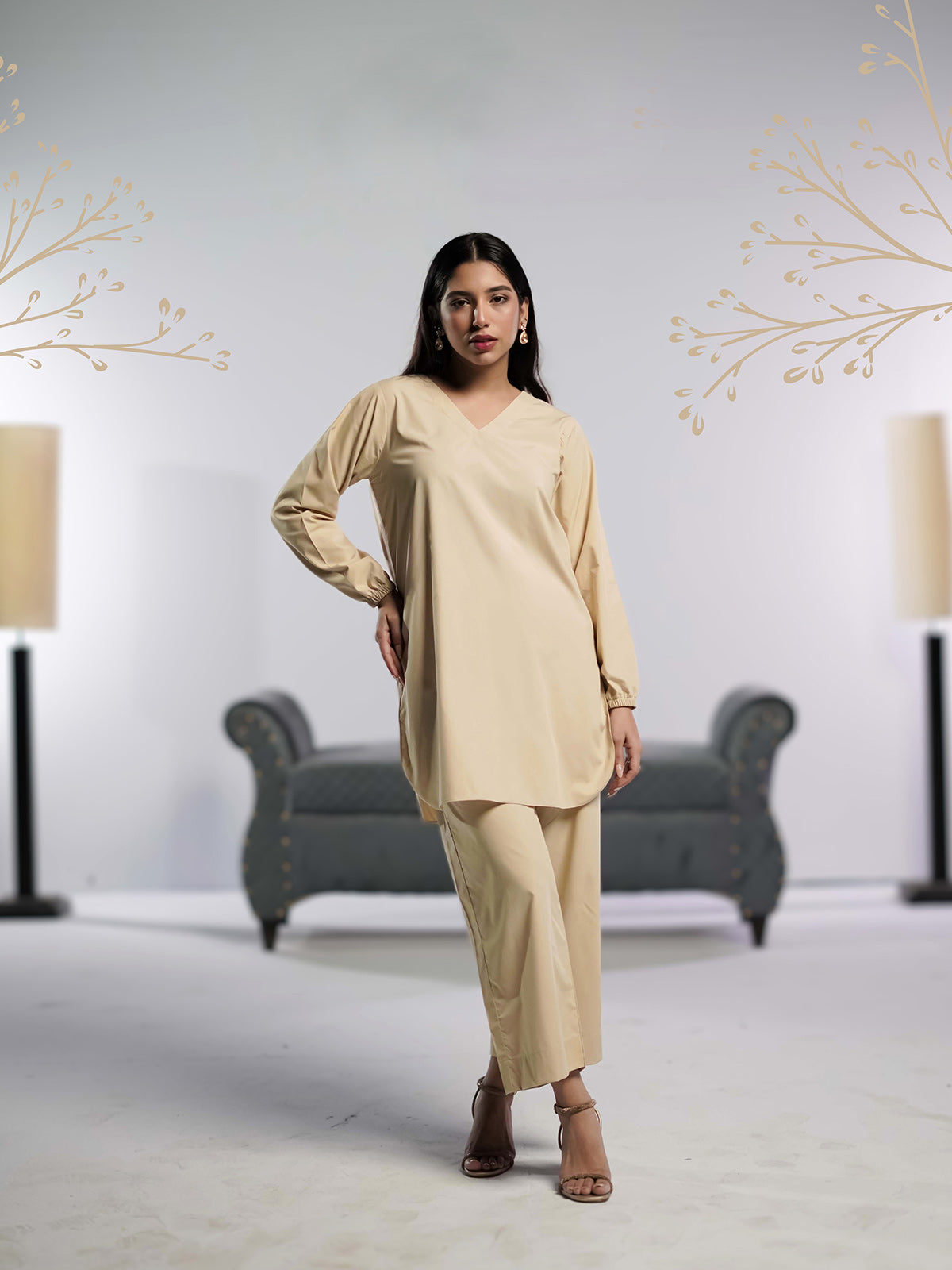 Beige Bliss Stitched-2 piece Shirt & Trouser