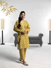 Soft Cambric Stitched-Mustard co ord set