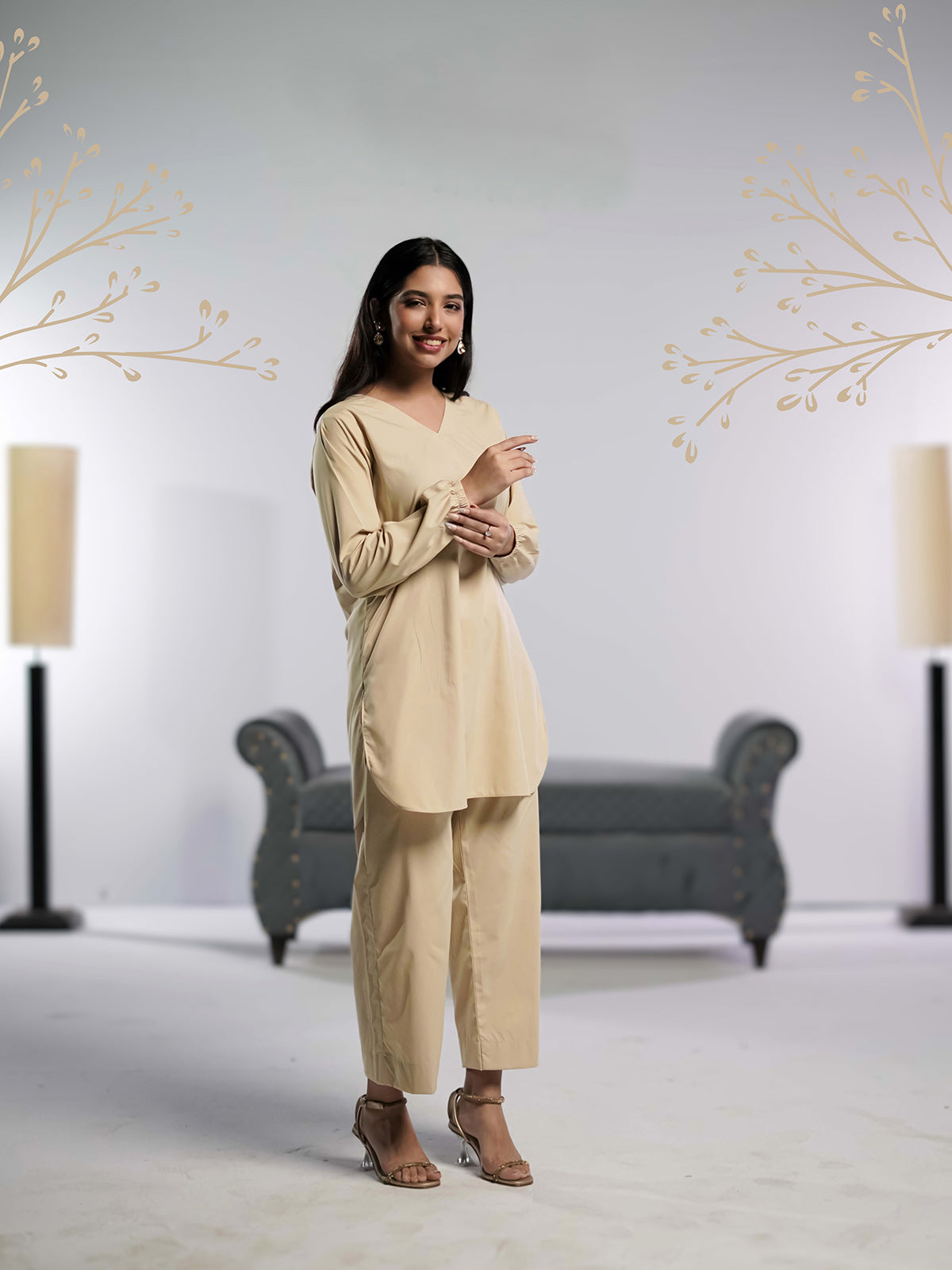 Beige Bliss Stitched-2 piece Shirt & Trouser