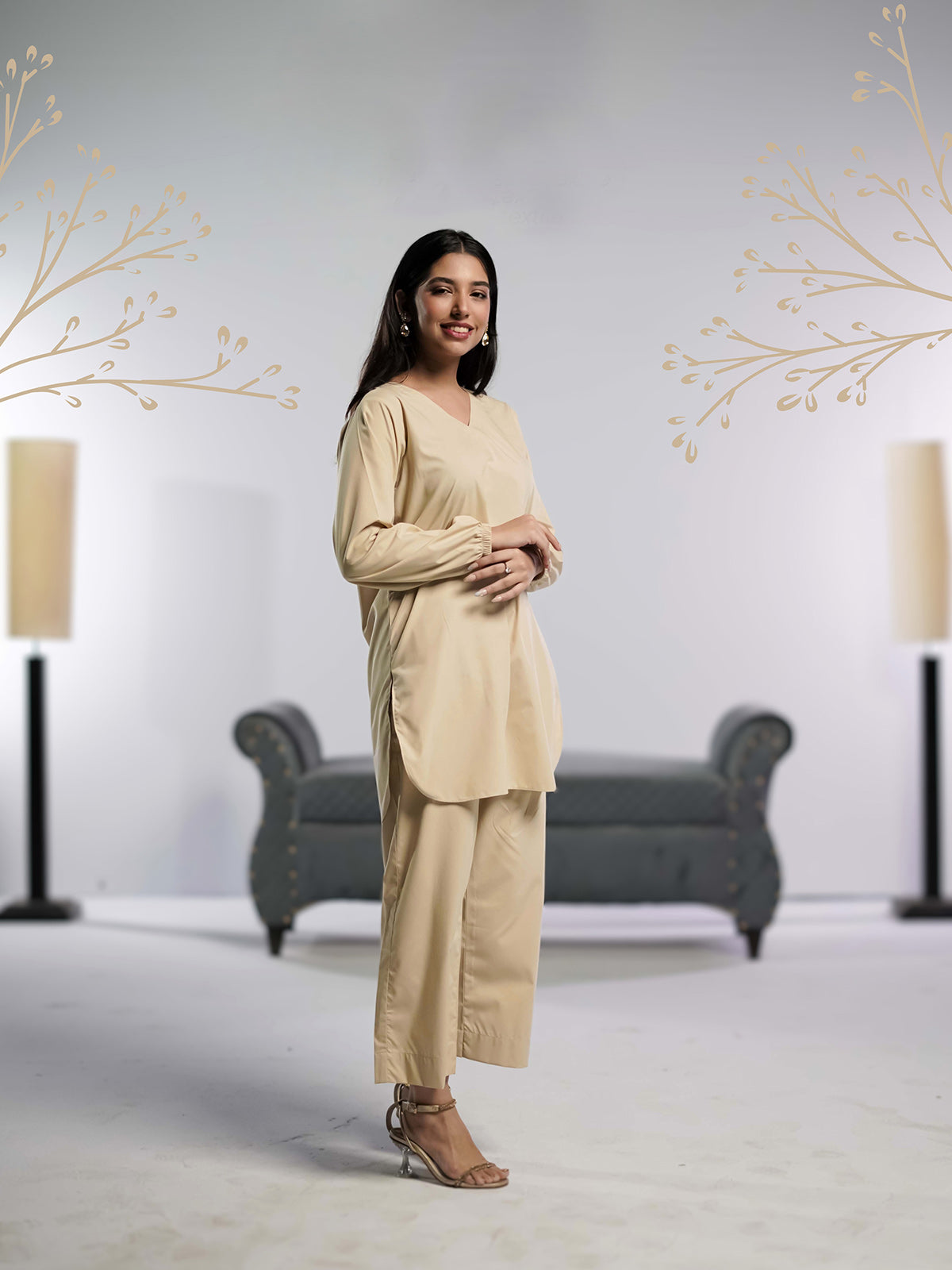 Beige Bliss Stitched-2 piece Shirt & Trouser