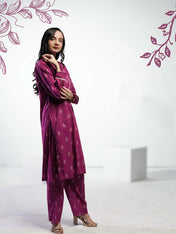 Soft Cambric Stitched-Plum Elegence Co-ord set