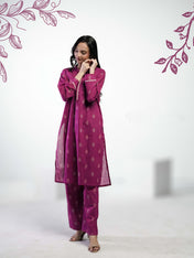 Soft Cambric Stitched-Plum Elegence Co-ord set