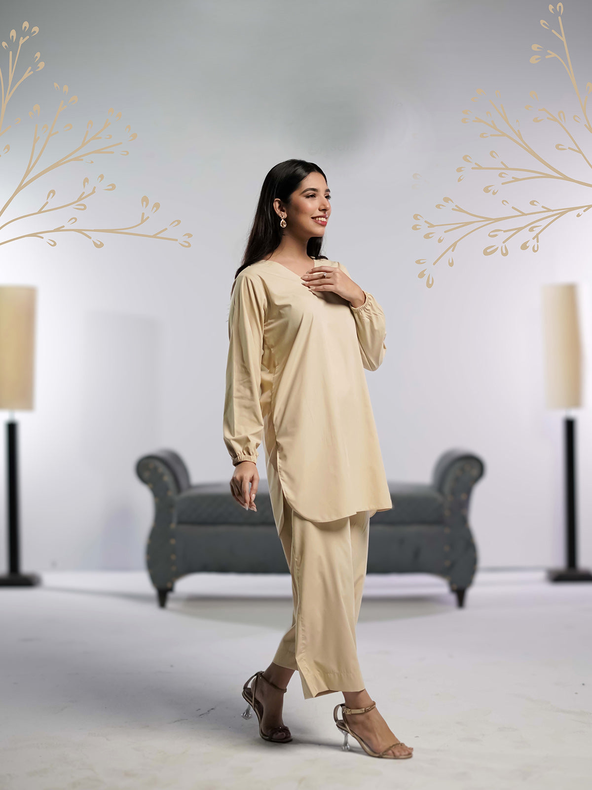 Beige Bliss Stitched-2 piece Shirt & Trouser