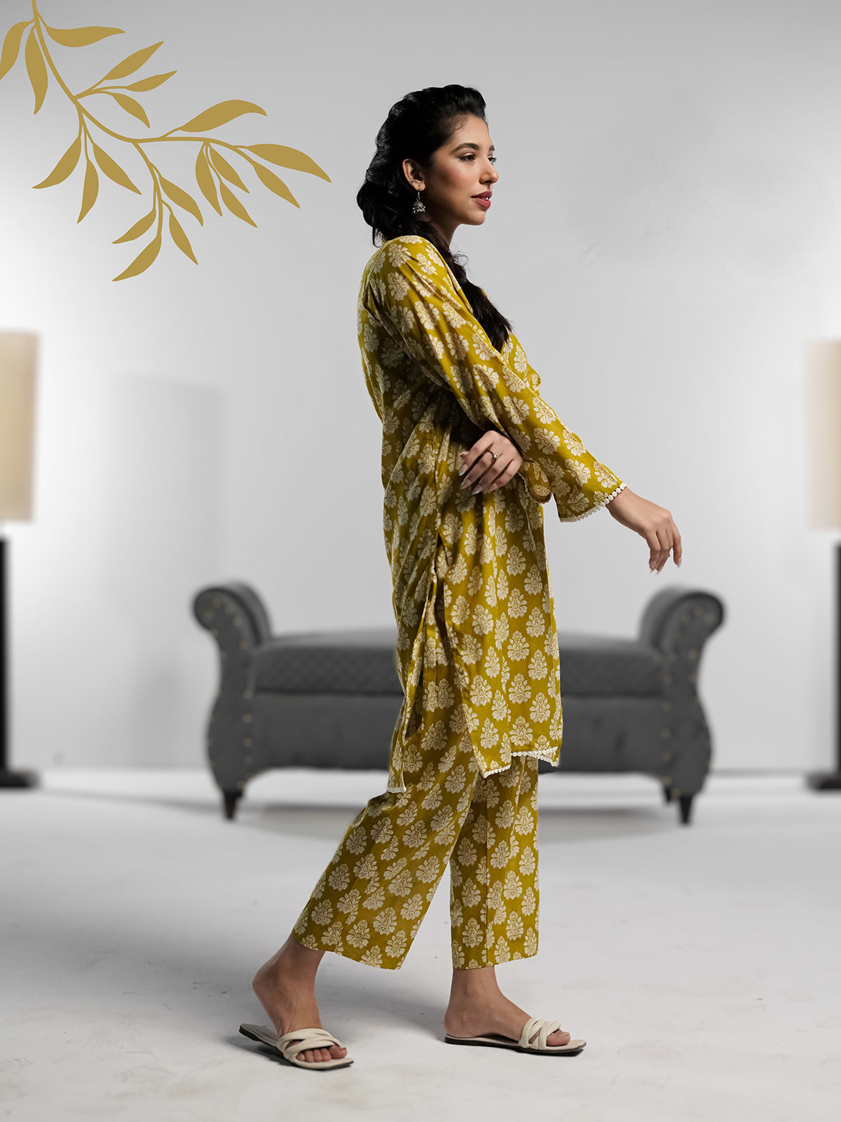 Soft Cambric Stitched-Mustard co ord set