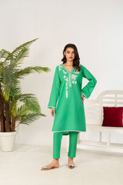 2 Piece Embroidery Suit (parrot green)