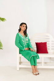 2 Piece Embroidery Suit (parrot green)