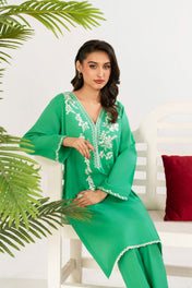 2 Piece Embroidery Suit (parrot green)