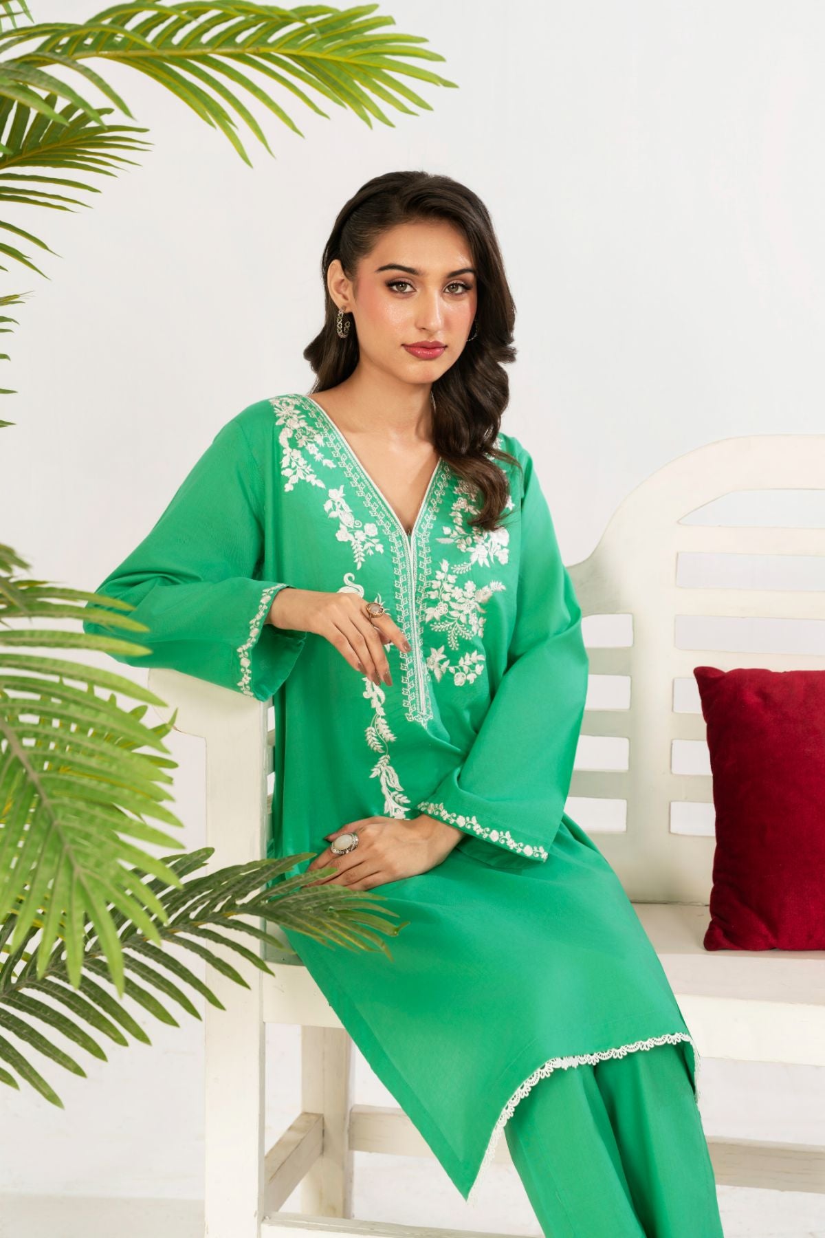 2 Piece Embroidery Suit (parrot green)
