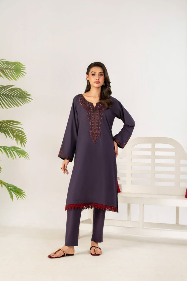 2 Piece Embroidery Suit (purple)