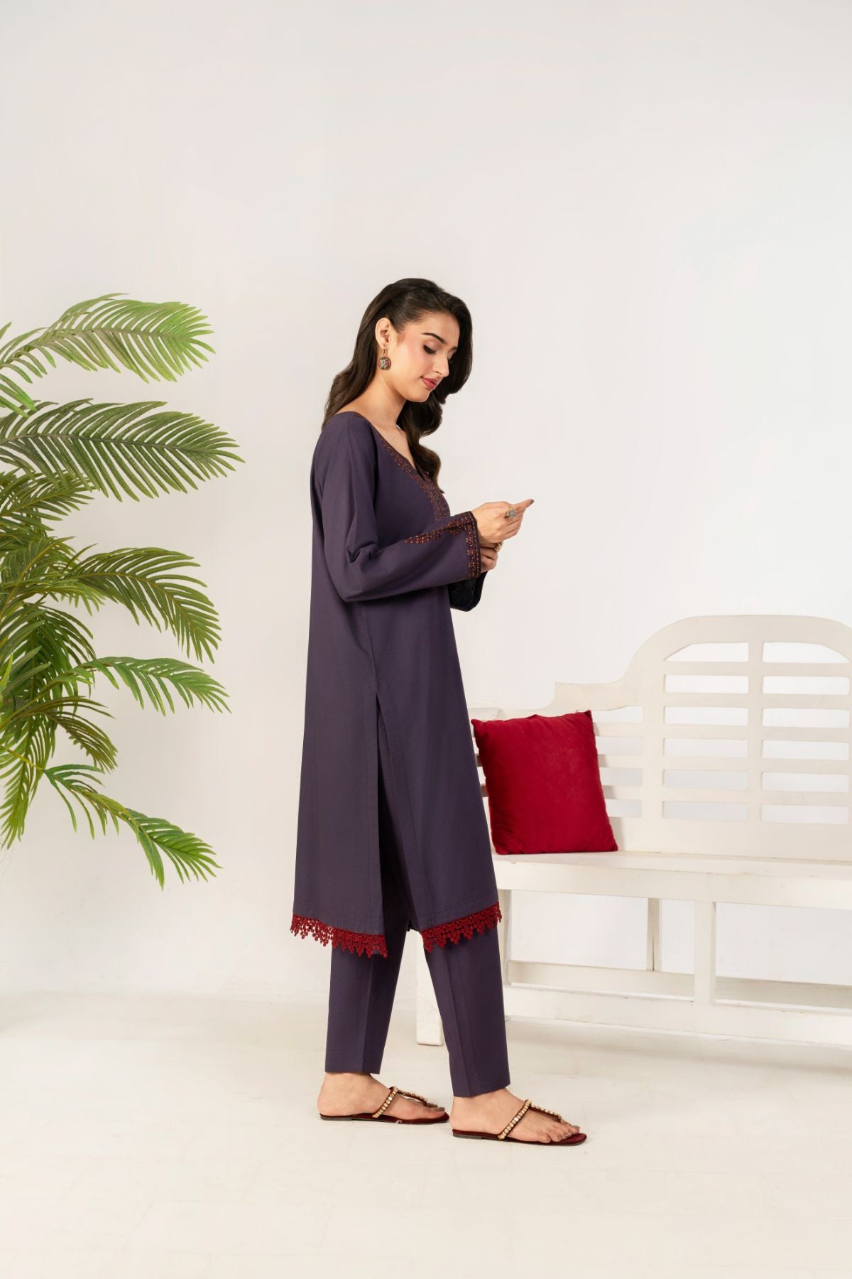 2 Piece Embroidery Suit (purple)