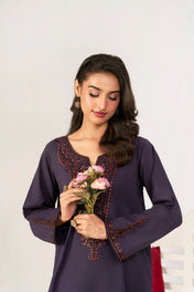 2 Piece Embroidery Suit (purple)