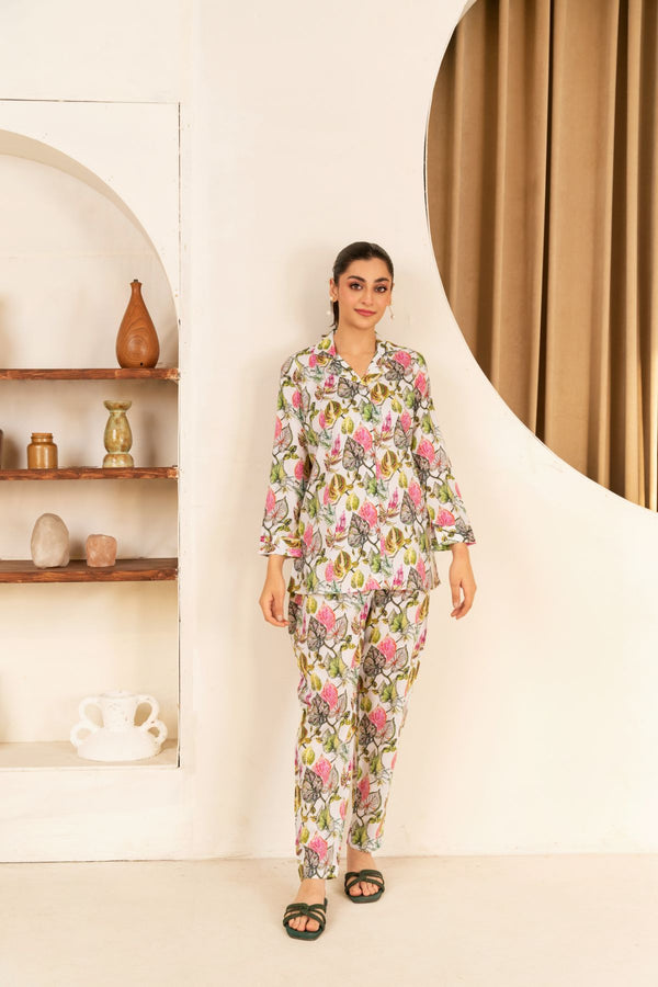 Multi Floral Co-Ord Set With Short Shirt